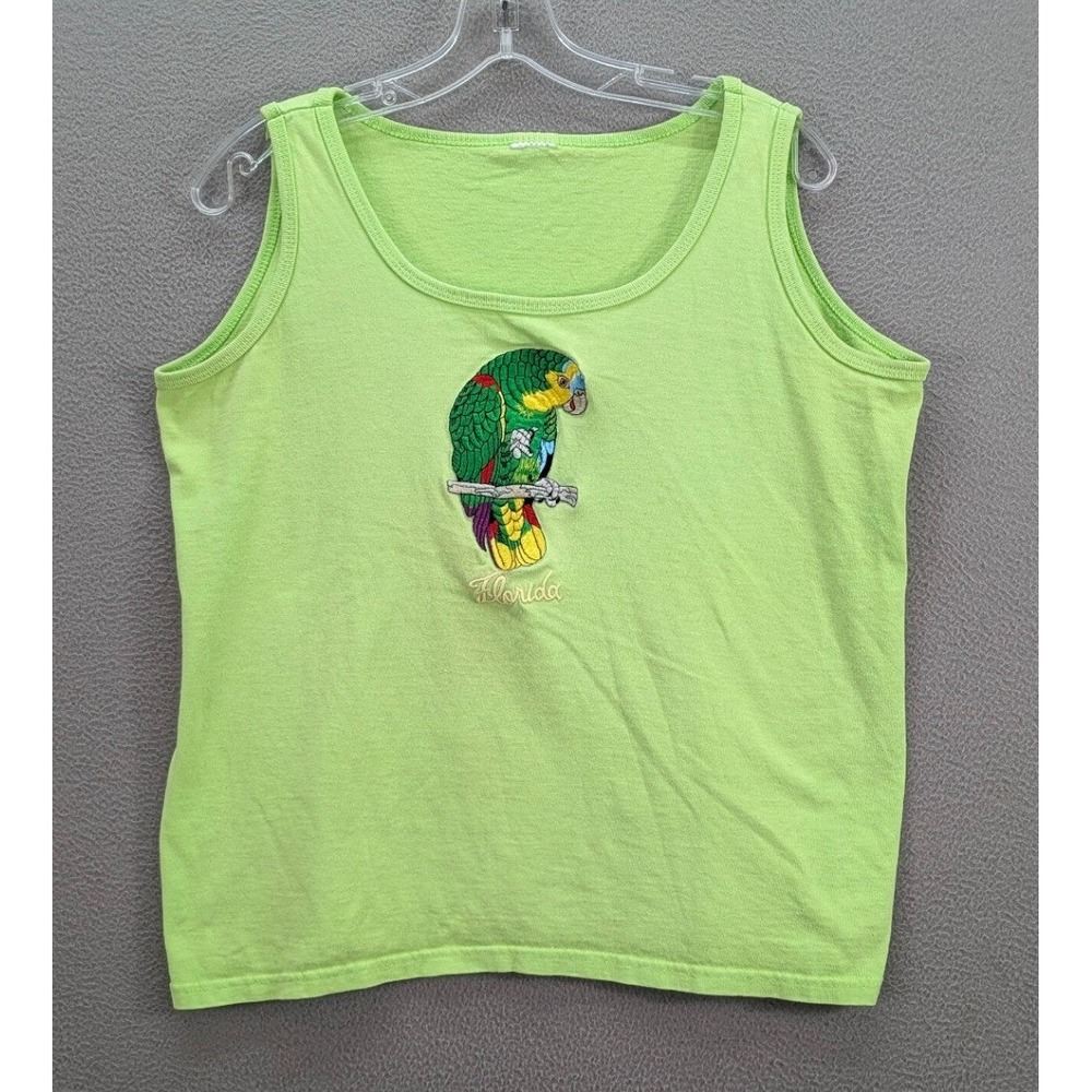 Vintage Florida Parrot Embroidered Tank Top Green Sleeveless Scoop Neck Size L? - Picture 2 of 7